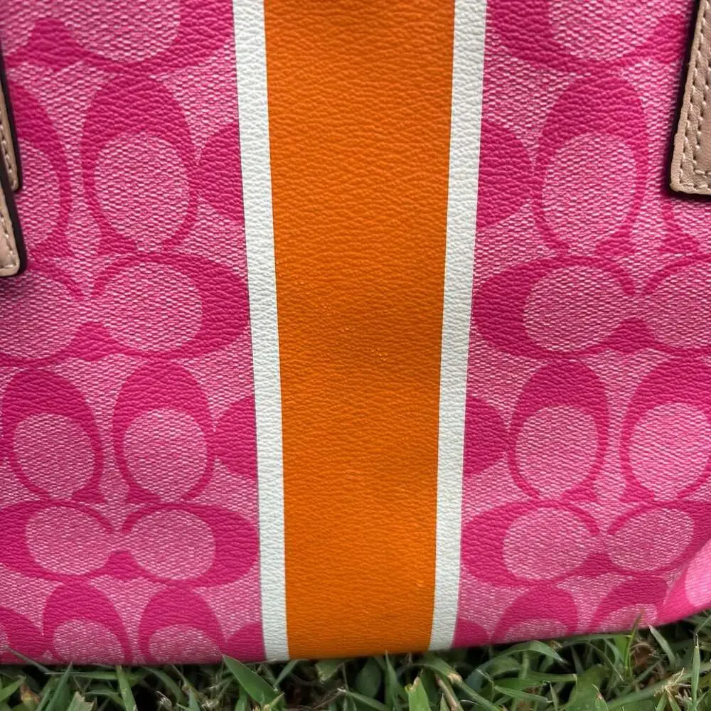 Coach Signature Canvas Drawstring Tote in Pink and Orange